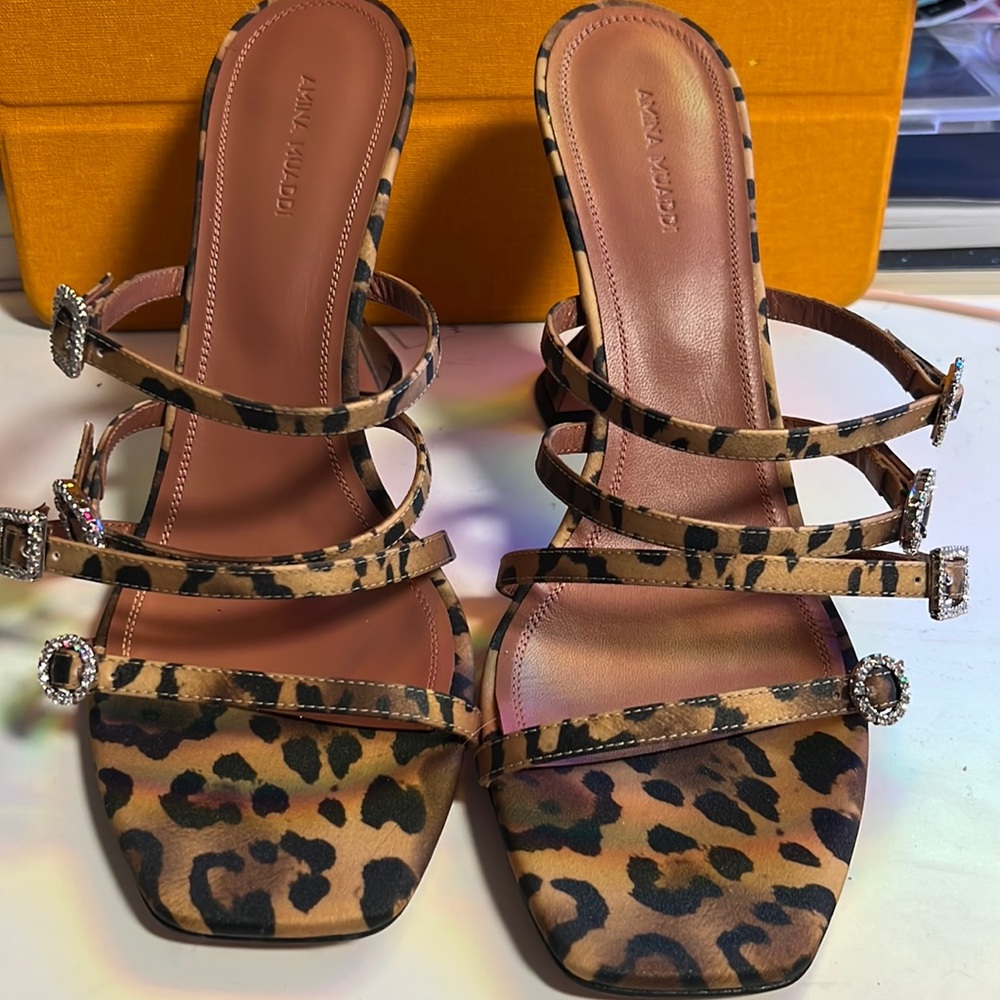Authentic Amina Muaddi Leopard Heels NWT